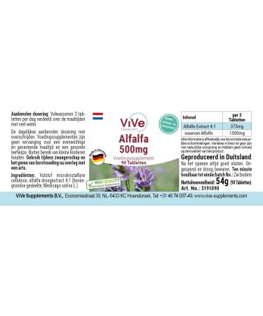 Alfalfa Tablets - 90 Vegan & Additive-Free | 4-Way Concentrated Medicago Sativa Extract | High Dose Quality from Germany - Vive Supplements - Buy Online on GoSupps.com