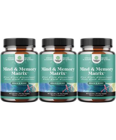 Advanced Brain Supplement for Memory and Focus - Nootropics Brain Support Supplement with Memory and Focus Vitamins for Adults of All Ages - for Brain Fog Clarity Energy and Recall - 3 Pack