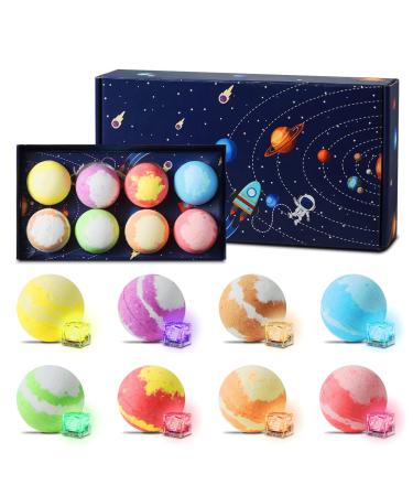 Bath Bombs  Bath Bombs for Kids with Toys Inside Surprise - LED Light  8PK Planets Kids Bath Bomb  Natural Organic Essential Oil Spa Gift Set for Women  Men  Girls  Boys  Birthday Party  Christmas.