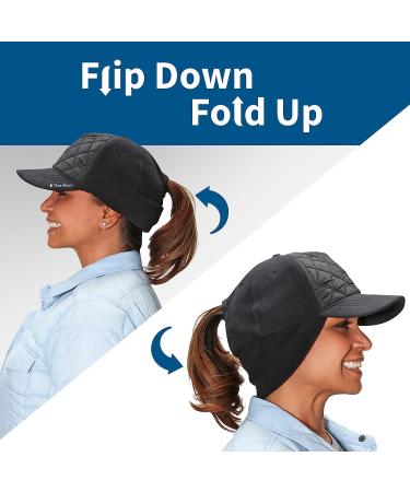 TrailHeads Women's Winter Ponytail Trucker Hat with Ear Warmers - Quilted Black - Buy Online on GoSupps.com