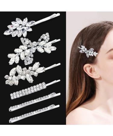 6 Pieces Delicate Rhinestone Bridal Hair Clip Leaf Wedding Hairpin Bride Crystal Hair Clips Elegant Bridal Hairpins Hair Accessories for Women Girls