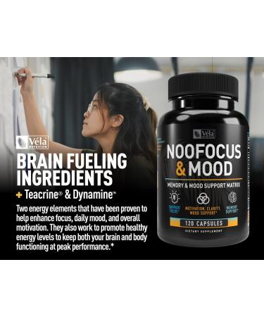 Nootropic NooFocus & Mood Support Matrix | Memory & Focus Supplement with Rhodiola B12 Alpha GPC Huperzine A DMAE | 120 CT - Boost Memory Focus Energy & Mood - Buy Online on GoSupps.com
