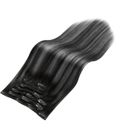 Moresoo Balayage Black and Silver Clip in Human Hair Extensions 20 Inch 7 Pieces/120g #1B/Silver/1B - Buy Online on GoSupps.com