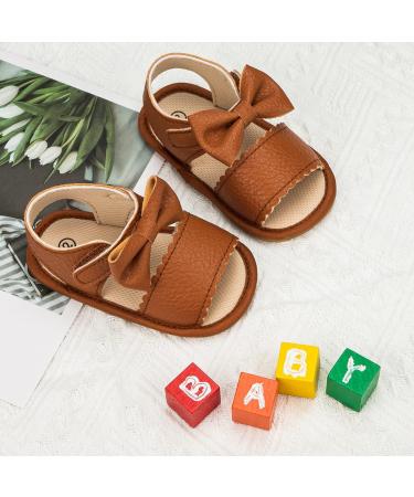 Sonsage Baby Summer Sandals | Newborn Bowknot Crib Sandal | Soft Rubber Sole | Brown, 3-6 Months - Buy Online on GoSupps.com