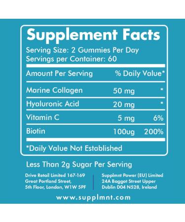 Marine Collagen Gummies Hydrolysed Collagen Peptides w/Biotin Hyaluronic Acid & Vitamin C Collagen Supplements for Women & Men Collagen for Skin Hair & Nails (One Size Blueberry) Blueberry 1 count (Pack of 120) - Buy Online on GoSupps.com