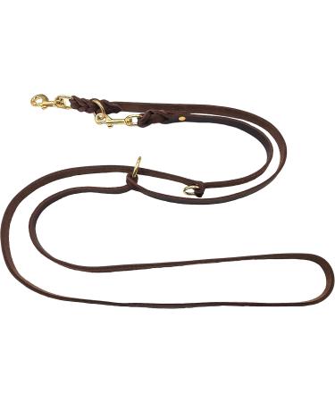 Dogeline Fat Leather Brass Leash for Small & Large Dogs - Adjustable Double Linen 5m x 15mm Dark Brown | International Shipping Available - Buy Online on GoSupps.com