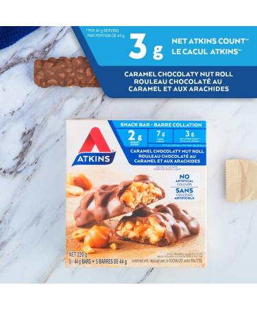 Atkins Snack Bars - Caramel Chocolaty Nut Roll Low Sugar Keto Friendly High Fibre 2g Sugar 3g Carbs 8ct Caramel Nut Roll Value Pack - Buy Online on GoSupps.com
