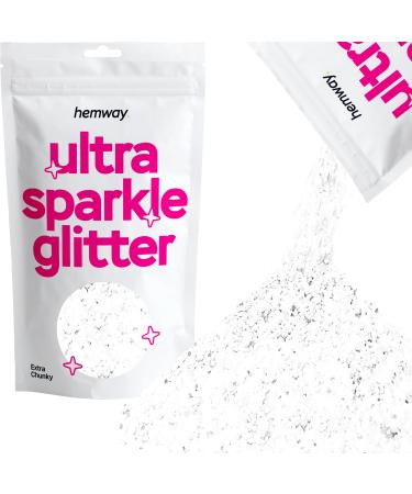 Hemway Extra -Chunky Glitter 100g 3.5 ounces Cosmetic Safe 1mm 1/24 "0.04" - Crystal Diamond White White Iridescent Extra Chunky - 100g