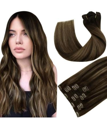 Hetto Balayage Marr n Clip en Extensiones de Cabello Double Weft Clip en Cabello Humano Marr n M s Oscuro a Marr n Claro Clip en Extensiones De Cabeza Completa 14pulgadas 100g 7 piezas
