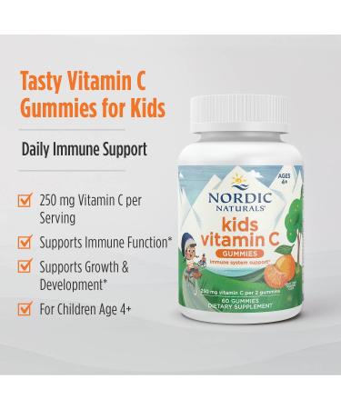 Nordic Naturals Kids Vitamin C Gummies - Tangy Tangerine - 60 Gummies - Vegan Vitamin C Supplement - Children s Immunity and Antioxidant Support - 250 mg per Serving - 30 Servings 60 Count (Pack of 1) - Buy Online on GoSupps.com