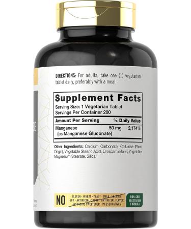 Chelated Manganese 200 Tablets | Vegetarian, Non-GMO & Gluten-Free Supplement by Carlyle - Buy Online on GoSupps.com