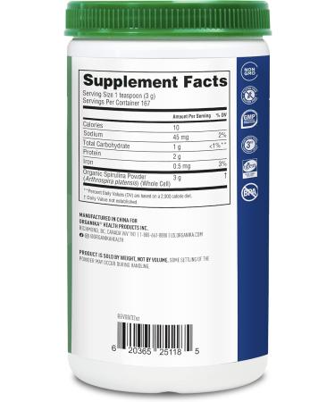 Organika Certified Organic Spirulina Powder- Superfood 3rd Party Tested Pristine Sourcing Vegan- 500g 500 g (Pack of 1) Powder - Buy Online on GoSupps.com