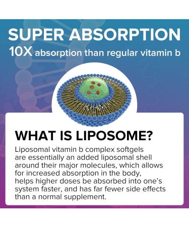 Liposomal Vitamin B Complex - 9 Essential B Vitamins 10x Absorption 90 Soft Capsules (2 Pack) - Additive-Free 3 Month Supply for Optimal Health - Buy Online on GoSupps.com