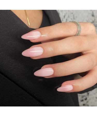 JUSTOTRY 24 Pcs Gradient Pink Almond Short False Nails Pattern Dark Peach French Press on Nails Pretty Nude Fake Nails Short with Nail Glue Stiletto Medium Stick on Nails for Women gradient pink2