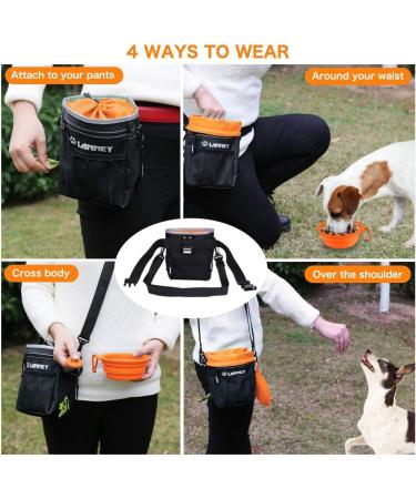 Dog Treat Pouch Pet Training Bag for Small to Large Dogs Treat Tote Carry Kibble Snacks Toys for Training Reward Walking Metal Clip Waist belt Shoulder Strap Poop Bag Dispenser Black with Orange Pouch(Black with Orange)+Clicker - Buy Online on GoSupps.com