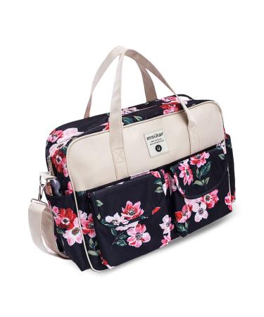 SONARIN Large Capacity Baby Nappy Changing Tote Bag Multi-Function Waterproof Baby Changing Bag Satchel Messenger Bag Travel Diaper Bag with Shoulder Strap & Changing Mat(Watercolor Rose)