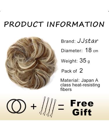 JJstar Messy Bun Hair Pieces - 2PCS Curly Fake Hair Buns | High Heat Resistant Synthetic Fiber Scrunchies for Women & Girls - Green Brown/ Beach Blonde - Buy Online on GoSupps.com