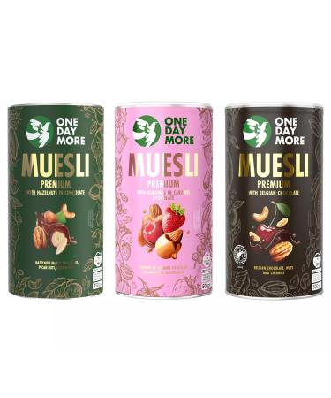 OneDayMore Collection Muesli Premium Lot de 3 - Chocolat Belge Fruits au Caramel et Noix - dition Limit e