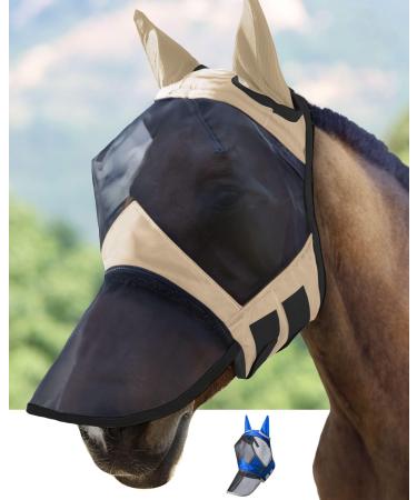 Harrison Howard Caremaster Pro Luminous Horse Fly Mask Large Eye Space Long Nose with Ears UV Protection for Horse Light Champagne XL Light Champagne - Buy Online on GoSupps.com