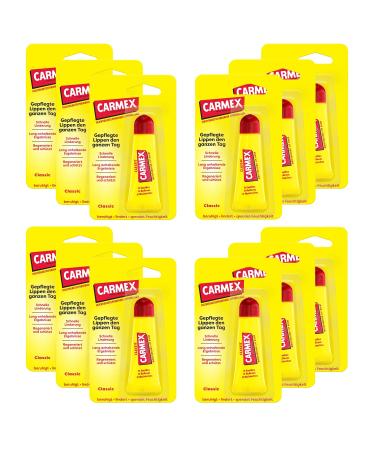 Carmex Classic Tube - Lip Balm for Dry Lips - Moisturizing and Soothing for Chapped Lips - With Vaseline Vitamin E and Beeswax - 12 x 10 g