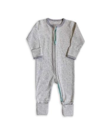 100% Cotton Two-Way Zipper Baby Sleepsuit Unisex Gender Neutral Onesie Romper for Boys and Girls Double Zip Footless with Fold Over Cuffs on Hands and Feet 0-3 Months Grey white and Mint Green
