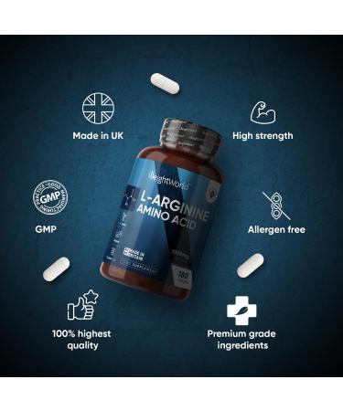 Pure L-Arginine High Strength - 1000mg L arginine Per Tablet - 180 Vegan Tablets (6 Months Supply) - Amino Acid Pre Workout Supplement for Men & Women - GMP-Certified & Keto-Diet Friendly - Buy Online on GoSupps.com
