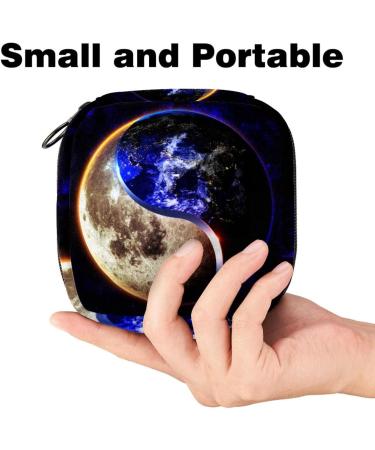 Stylish Menstruation Pad Bag with Zipper | Women's Napkin & Tampon Collection Bags - Space Moon Earth & Yin Yang Designs - Buy Online on GoSupps.com