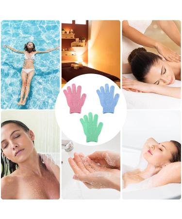 Sibba 3-Piece Exfoliating Peeling Gloves Set - Nylon Body Scrub Shower Bathing Accessories in Blue Green & Pink - Buy Online on GoSupps.com