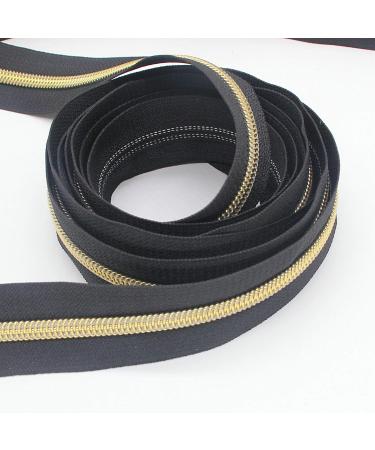 Leekayer 5 Gold Metallic Nylon Coil Zippers by The Yard - 10 Yards Black Tape with 25pcs Gold Sliders - DIY Sewing, Tailor Craft Bag - Black & Gold - Buy Online on GoSupps.com