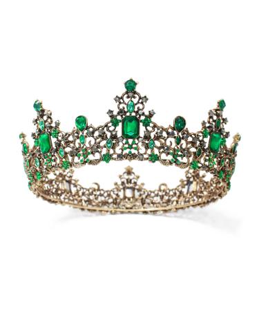 DZRYBNXF Baroque Queen Crystal Crown Bridal Tiaras and Crowns for Women  Crystal Crown Vintage Princess Tiara Rhinestone (Green)
