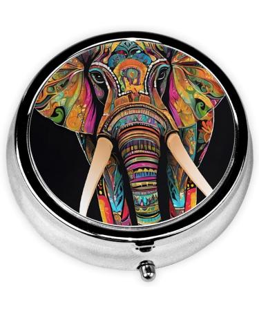 Colorful Elephant Round Pill Box | 3 Compartment Portable Travel Organizer for Vitamins & Medicine - Buy Online on GoSupps.com