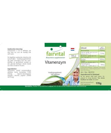 Fairvital | Vitamenzymes - Enzyme Complex - with Pancreatin Papain Bromelain Rutin. Trypsin and Chymotrypsin - 500 tablets - Buy Online on GoSupps.com