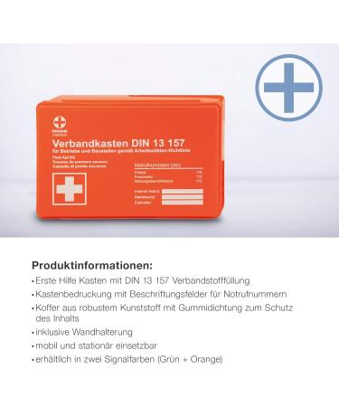 Actiomedic Mini Association Box for Companies - DIN 13157:2021 - Wall Bracket First Aid Visual Guide Orange - 26 x 8.5 x 18 cm - International Shipping - Buy Online on GoSupps.com
