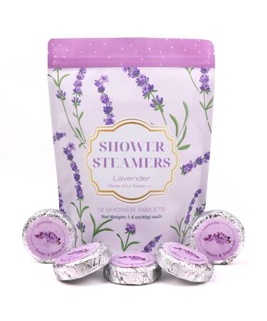 Poleview Lavender Shower Steamers Aromatherapy Stress Relief Gifts for Women and Men Strongly Scented Long Lasting Essential Oil Aromatherapy Shower Bombs for Self Care Relaxation Spa - 12 Packs
