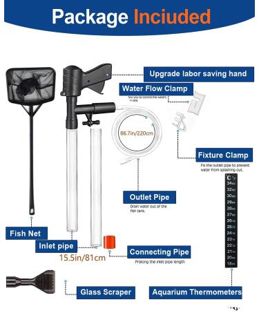 Aquarium Gravel Cleaner 2022 Edition - Fish Tank Vacuum Kit with Thermometers and Net - Buy Online on GoSupps.com