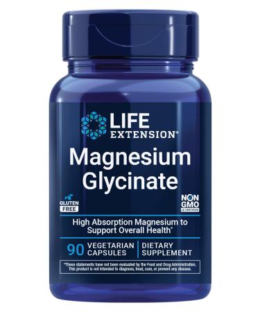 Life Extension Magnesium Glycinate Heart Health Bone Health Nerve and Muscle Support Highly absorbable Gluten-Free Non-GMO Vegetarian 90 Capsules
