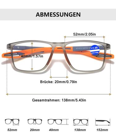 Lanomi Self-Tinting Sunshine Blue Light Filter Sunglasses for Men & Women - UV400 Photochromic Reading Glasses +1.0 to +4.0 - Flexible Gray Frame with Orange Arms - Buy Online on GoSupps.com