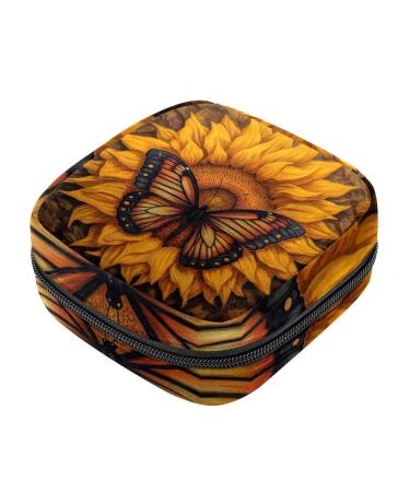 Menstruation pad bag with zipper women's napkin bag tampons collective bag for women and girls (blooming sunflower butterfly) Color 7
