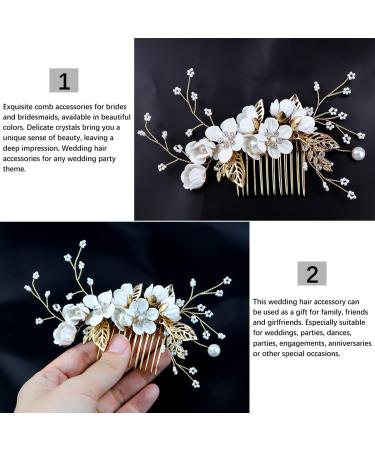 FERCAISH Wedding Hair Comb Flower Crystal Bridal Hair Accessories Pearl Leaf Headpiece for Wedding Bride Bridesmaid (White) - Buy Online on GoSupps.com