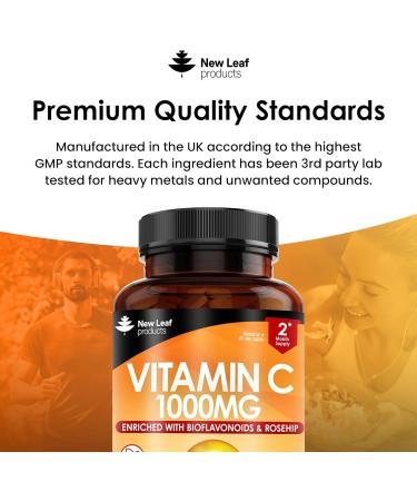 Premium 1000mg Vitamin C Tablets with Bioflavonoids & Rosehip - Vegan & Vegetarian - High Strength Ascorbic Acid - 120 Count - UK Made - Buy Online on GoSupps.com