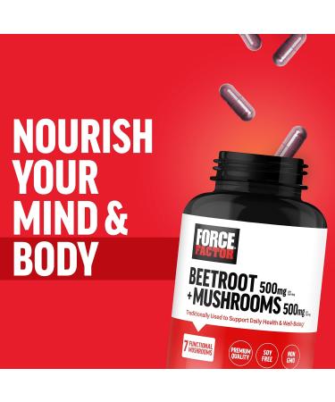 Force Factor Beetroot + Mushrooms Supplement for Great Health Beet Root Capsules with 7 Functional Mushrooms Lion s Mane Cordyceps & More Soy Free Non-GMO 120 Capsules - Buy Online on GoSupps.com