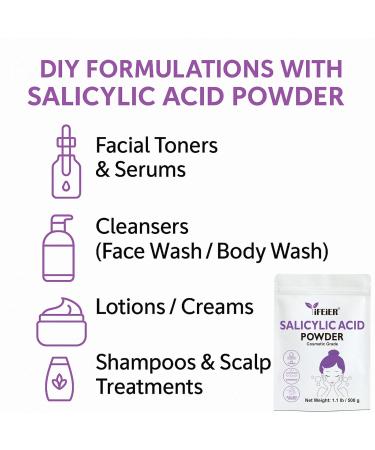 iFEiER Pure Salicylic Acid Powder | Cosmetic Grade Salicylic Acid 1.1 LB (500 g) | Original Ingredients for DIY BHA Exfoliant for Skincare Body Hair & Industrial Use | Make Serum - Buy Online on GoSupps.com