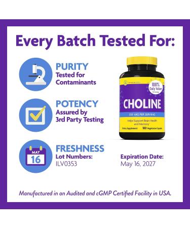 InnovixLabs Choline Supplement 550mg Pure Choline Bitartrate for Brain Health Focus Memory Cognitive Development Fatty Liver and Mood Support for Women and Men 100 Capsules - Buy Online on GoSupps.com