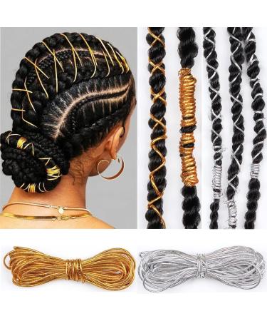 2 Pcs 5M Dreadlock Braids Hair Accessories  Hair Strings for Braids Silver Gold Braiding Hair Deco Styling Shimmer Stretchable African Braided Elastic Cord Ornament Hanging Decorating Gift Wrapping