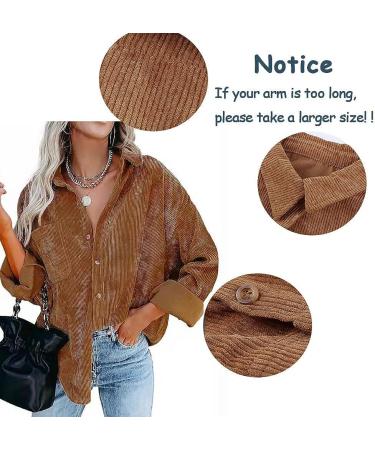 Women's Corduroy Button Down Pocket Shirts | Long Sleeve Oversized Blouses | Fall Outdoor Boyfriend Tops - Large Camel - Buy Online on GoSupps.com
