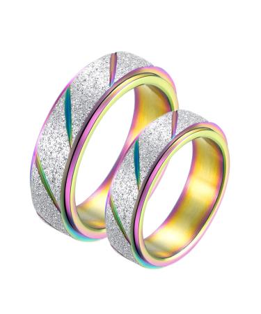 Whoiy Matching Rings Gay ring engagement woman stainless steel 2 pieces multi -color rotating rainbow ring matt 6mm for couple lovers woman62+mann65