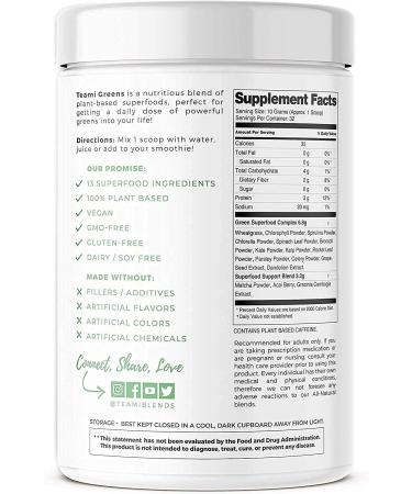 Teami Greens Superfood Powder - Immune Support & Super Green Veggie Ingredients - Buy Online on GoSupps.com