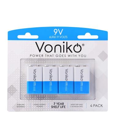 VONIKO 9V Batteries - Alkaline 9V Battery 4 Pack - Ultra Long Lasting with a 7 - Year Shelf Life 1 Count (Pack of 4)