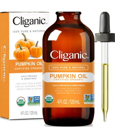 Cliganic Organic Pumpkin Seed Oil  100% Pure - For Face & Hair | Natural Cold Pressed Unrefined 4 Fl Oz (Pack of 1)