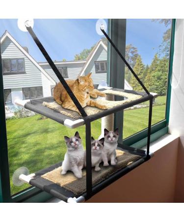 Oceskyha Cat Window Perch Hammock with Free Fleece Blanket - Extra Large & Sturdy Cat Bed for Indoor Resting - Space Saving Double-layer Flannel Design - Buy Online on GoSupps.com